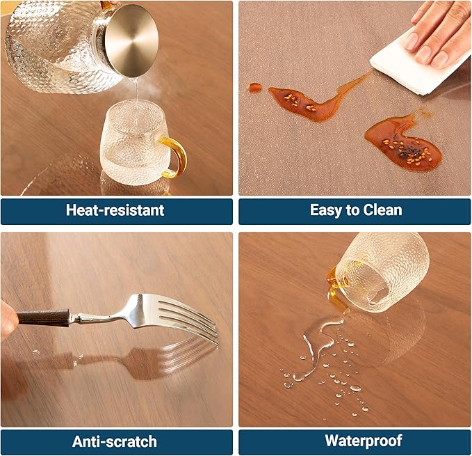 Clear Table Cover Protector Rectangle 42 x 86 Inch, 1.5mm Transparent Plastic Table Protector Waterproof, Anti-Scratch Clear Desk Mat for Office Desktop Dresser Dining Table, FDA Compliant
