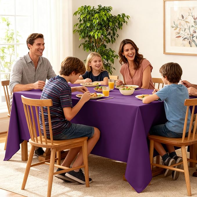 6-Pack Purple Tablecloths for Square Tables, 54 x 54 Inches, Stain-Resistant Polyester Fabric for 2 Foot Tables - Washable Table Covers for Weddings, Banquets, Birthday Parties, Events