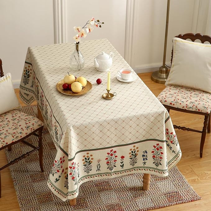 ISAENNE Designer Vintage Linen Floral Table Cloth for Rectangle Table,Fall Colorful Modern Tablecloth,Anti-Wrinkle Decor Tablecloths for Dining Thanksgiving Kitchen,55"*79"-Bertina E