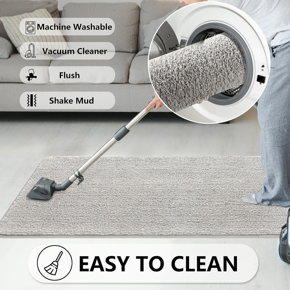 REFETONE Indoor Doormat, Front Door Mat 36"x59" Absorbent Rubber Backing Non Slip Back Door Mats, Washable Low-Profile Inside Floor Mat Door Rugs for Entryway, Resist Dirt Mud Mat for Dogs, Grey