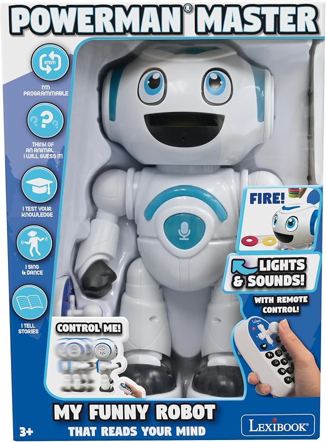 LEXiBOOK - Powerman Master Interactive Toy Robot That Reads in The Mind Toy for Kids Dancing Plays Music Animal Quiz STEM Programmable Remote Control Robot Junior - ROB25EN