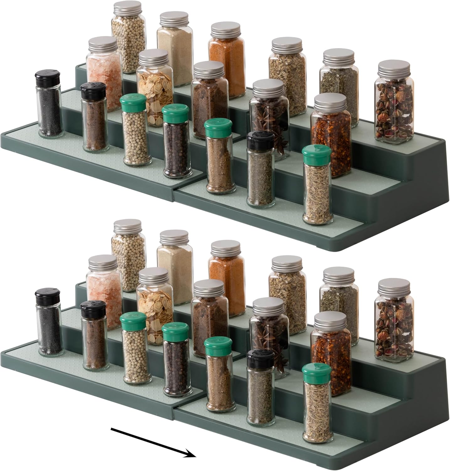 SIMPLEMADE 3-Tier Spice Rack Organizer - Versatile Storage Shelf for Kitchen, Bathroom, Bedroom & Office, Set of 2, Expandable Sage