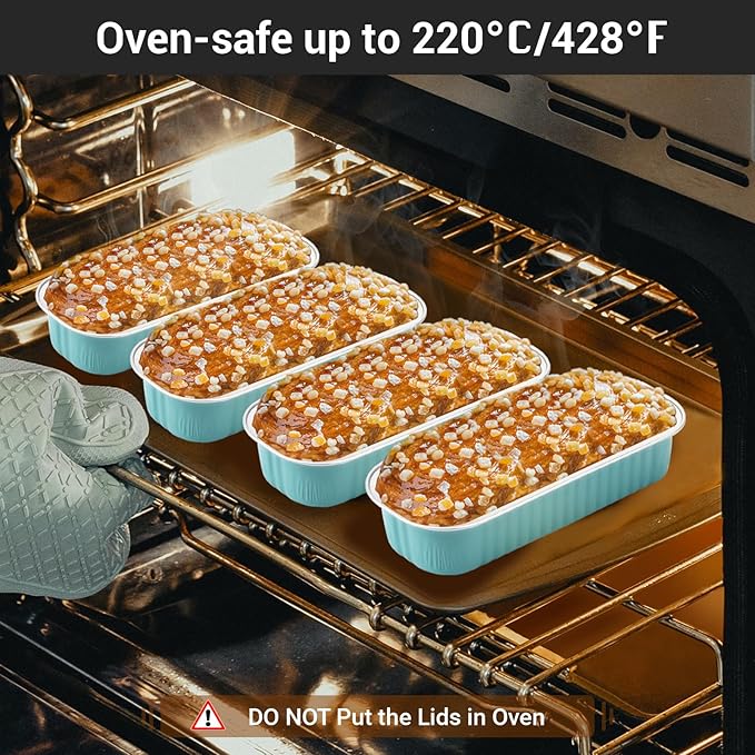 EUSOAR Baking Cups with Lids, 50pcs 6.8oz 6.5"x2.5"x1.2" Disposable Aluminum Foil Ramekins Pan Tin, Cupcake Containers Wrappers Cheesecake Creme Brulee Ramekins Mini Loaf Cake Pans with Lids
