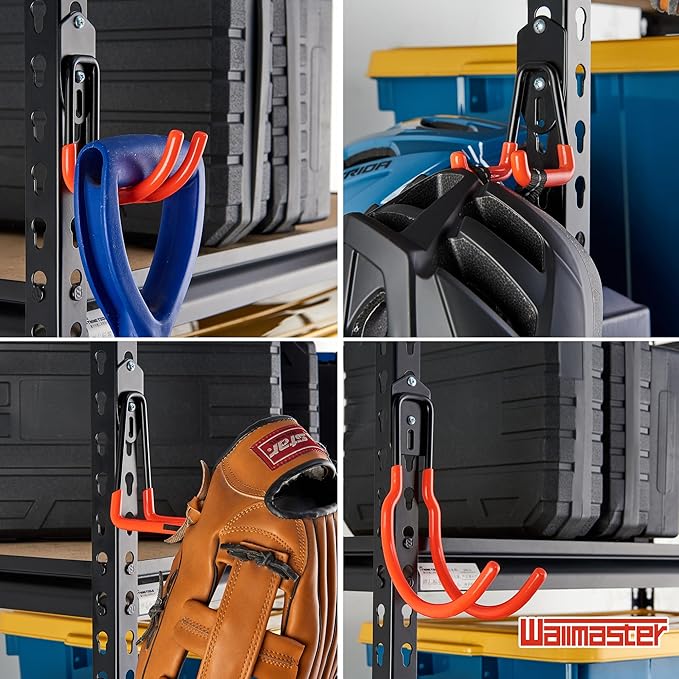 Wallmaster Garage Hooks Organizer Kit,12 Pack Adjustable Heavy Duty Shelving Hook,Wall Mount Utility Steel Garage Organization, for Organizing Garden Tools