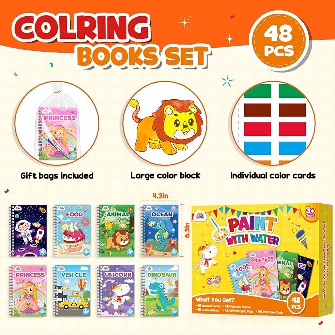 ZMLM 16 Water Coloring Books for Kids Party Favors - Bulk Mini Coloring Books for Kids Ages 4-8,Small Birthday Goodie Bag Stuffers School Return Gift Art Crafts Classroom Prizes