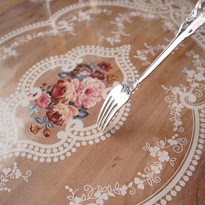 Clear Table Cover Protector Plastic Vinyl Table Cloth with White Lace Pattern Oil Spill Proof Plastic Tablecloths for Dining Tables Parties Holidays (French Lace, 60 x 104 Inches)