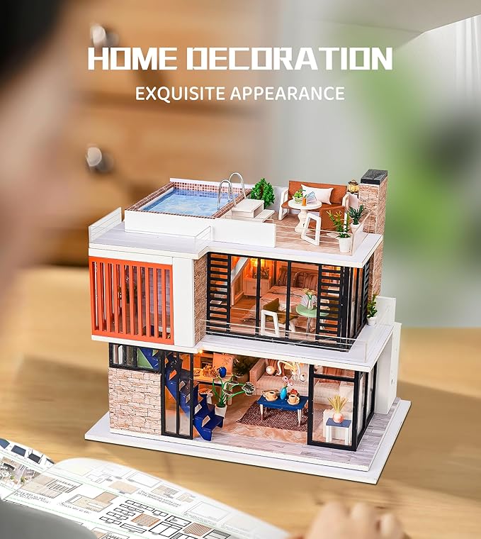 Spilay Dollhouse Miniature with Furniture,DIY Kit Mini Modern Villa Model with Music Box,1:24 Scale Creative Doll House Best Christmas Birthday Gift for Lovers Boys and Girls(Florence)