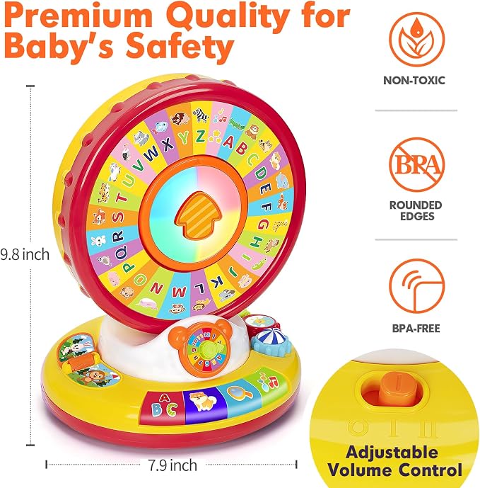 Learning Toy for 1 2 3 Year Old Boys Girls, Spin and Sing Alphabet Musical Toys with Light and Animal Sounds, Interactive Games for Toddlers 12-18 Months, Christmas Birthday Gifts for Baby Ages 1-3