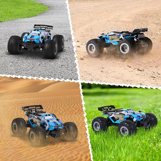 Remote Control Car, Remote Control Truck, 2.4Ghz All Terrain Off-Road Monster Truck, 20 KM/H Rc Cars with LED Bodylight and 2 Rechargeable Batteries Toys for Boys