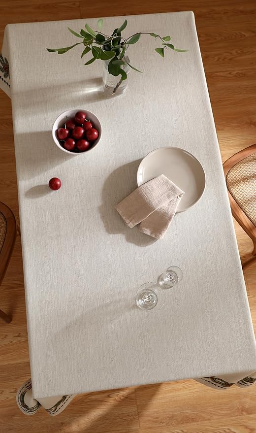 ISAENNE Designer Christmas Linen Long Tablecloth Rectangle,Light Beige Western Table Cloth,Wrinkle Resistant Decor Tablecloths for Dining Thanksgiving Kitchen Christmas,63"*102"-Carol G