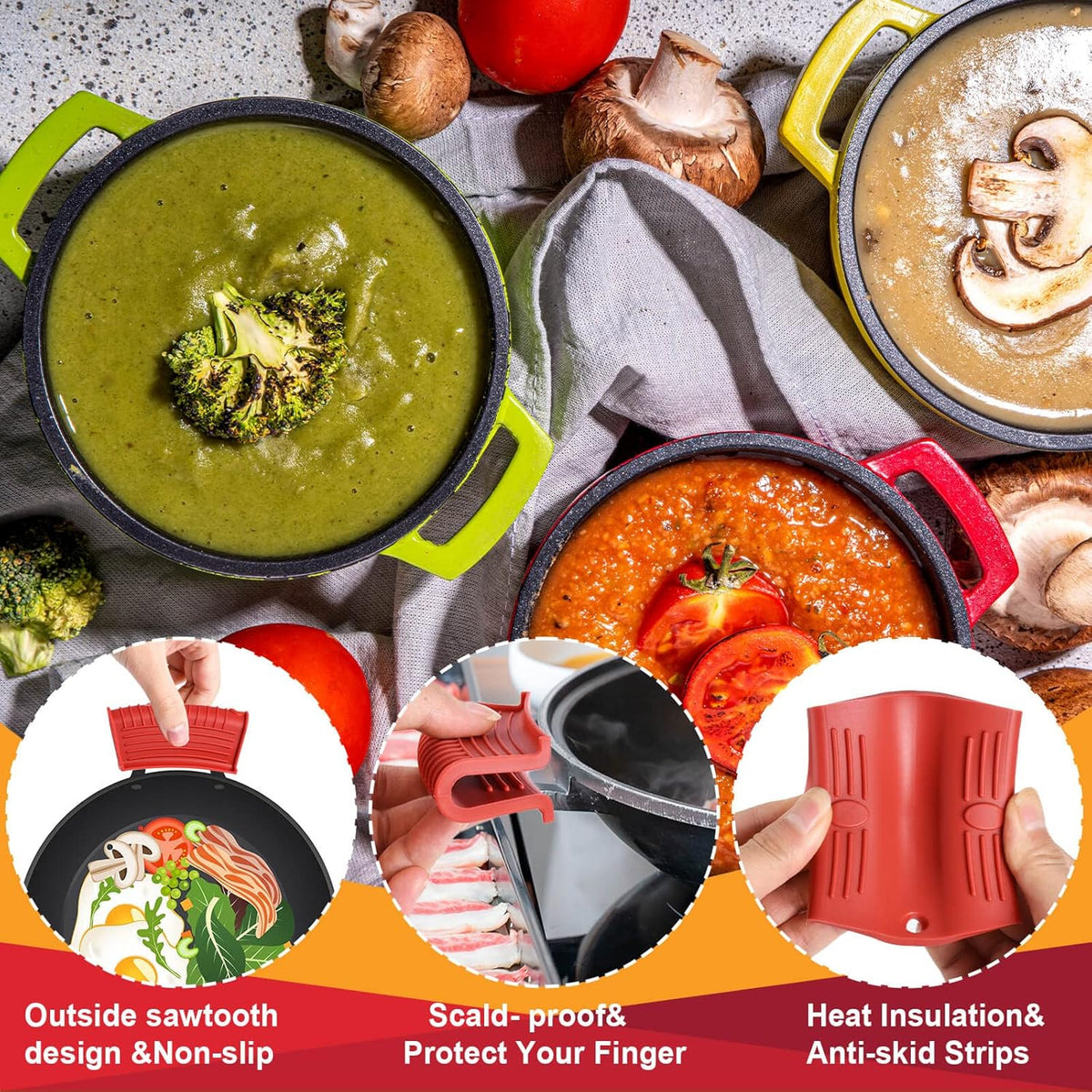 Cast Iron Handle Cover, 10 Packs Silicone Pot Holders, Cast Iron Handle Covers Heat Resistant, Non-Slip Pot Handle Covers, for Frying Cast Iron Skillet Metal Pan