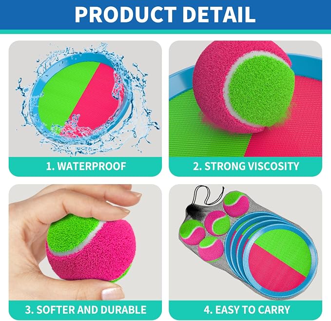 Bennol Toss and Catch Ball Game Outdoor Toys for Kids with 2 Paddle 2 Balls and A Storage Bag Outdoor Outside Games for Kids Ages 3 4 5 6 7 8 9 10 Yard Backyard Beach Outside Games Bulk Set