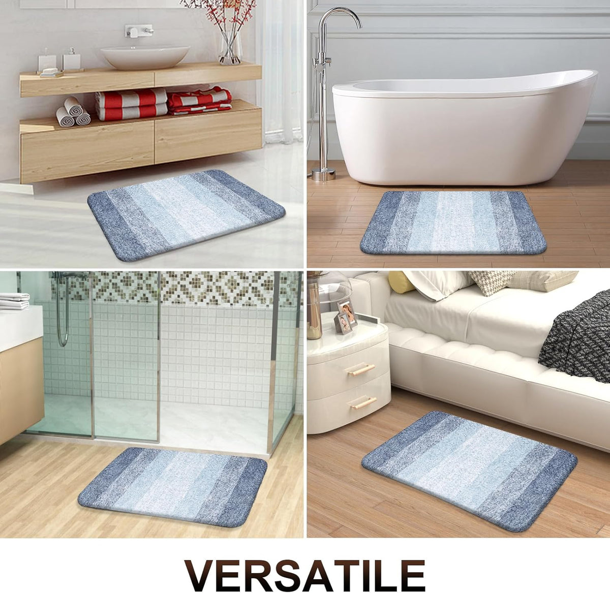 OLANLY Bathroom Runner Rugs 59x24, Extra Soft Absorbent Microfiber Bath Rugs, Rubber Backing, Quick Dry, Machine Washable Bath Mats for Bathroom Floor, Tub and Shower, Home Decor Accessories, Blue