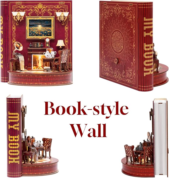 DIY Miniature House Kit,Tiny House Corner Kit Book Nook Kit for Adults,Wooden Puzzle with LED, Halloween/Christmas/Birthday Gifts for Family/Friends,Book Theater