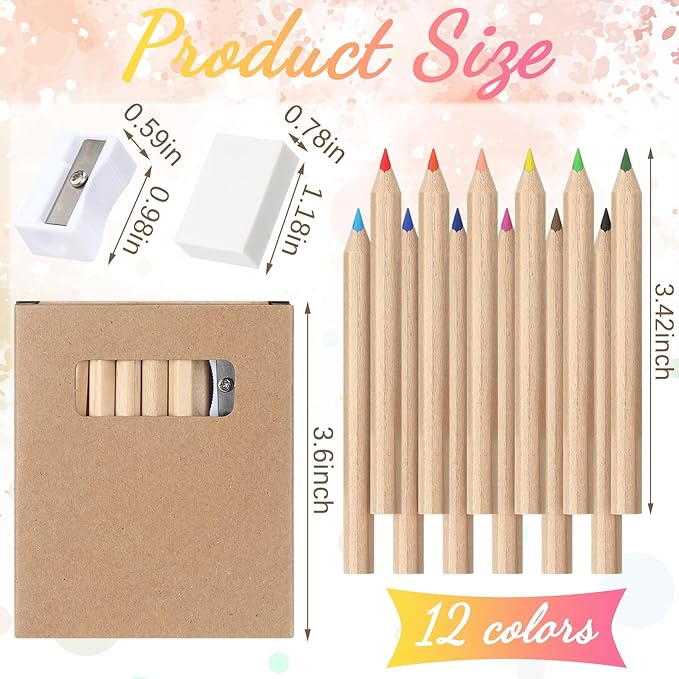 Sinload 100 Set Mini Colored Pencil Bulk for Kid 3.5in Colored Pencils for Coloring Drawing Bulk for Student Teacher 12 Color with Sharpener Eraser Back to School Classroom Party Favors Gifts