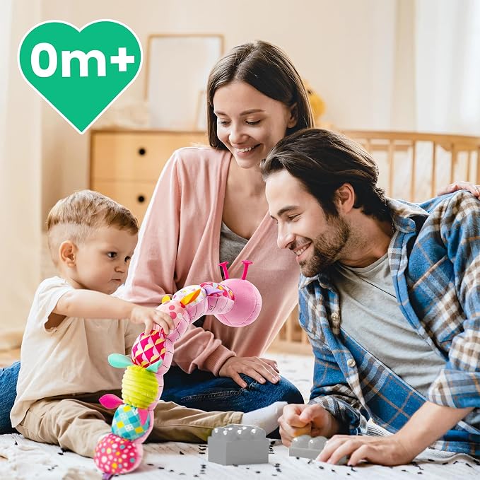 Sumobaby Infant Baby Musical Stuffed Animal Toys for 0-3-6-12 Months,Multi Sensory Toys with Crinkle and Rattles, Tummy Time Toys for Newborn Boys Girls, Caterpillar, Pink