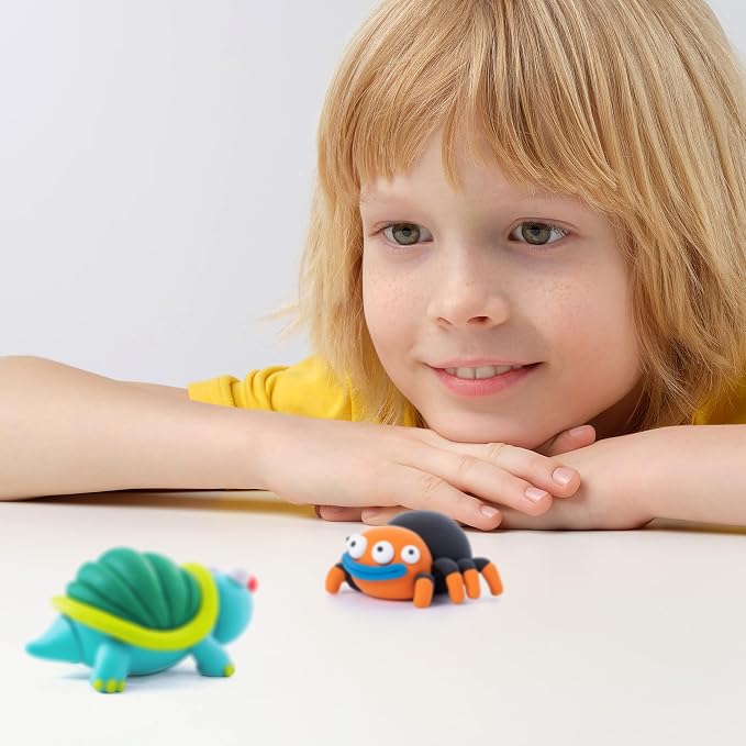 HEY CLAY Colorful Modeling Air Dry Clay for Kids 6 cans with Fun Interactive Instructions App - Kids Activities Age 3+ (Exotic Pets: Tarantula, Turtle, Orange Frog)