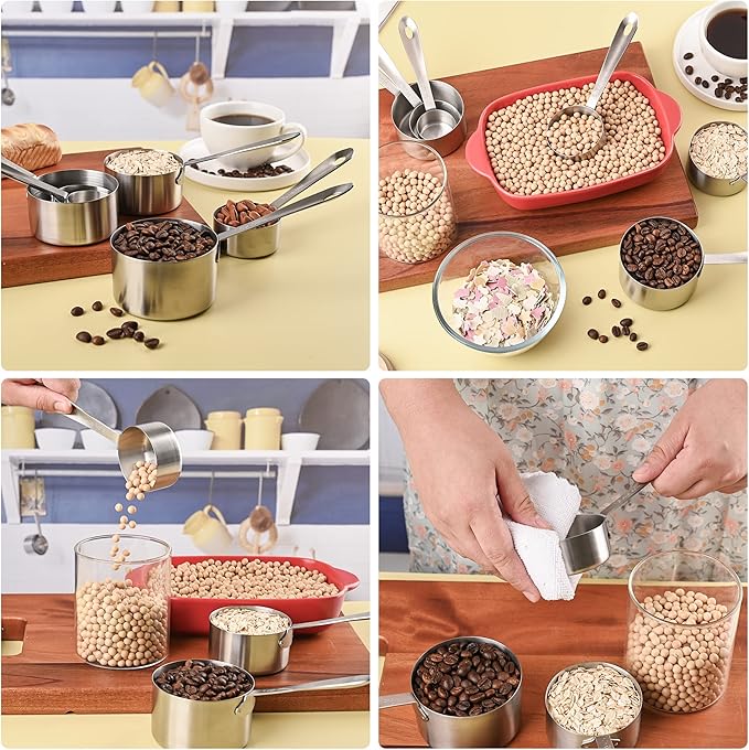 Measuring Cups and Spoons Set of 12, Stainless Steel Stackable Measuring Cups and Spoons Set With Leveler, Metal Measuring Spoons and Cups for Dry or Liquid Ingredients During Kitchen & Baking