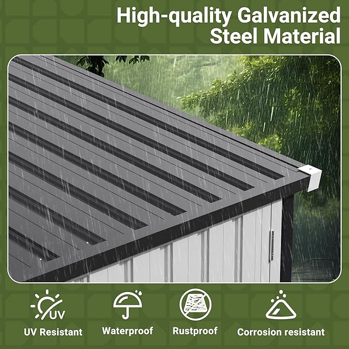 Polar Aurora 10X12 FT Metal Outdoor Storage Shed with Window, Heavy-Duty Galvanized Steel Garden Shed with Lockable Doors and 4 Vents, Large Weatherproof Tool Shed for Backyard Patio Outside, Black
