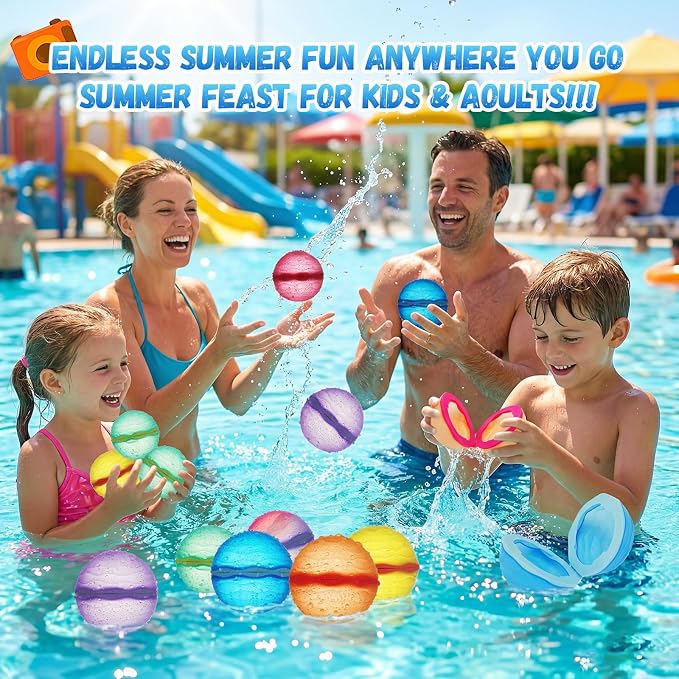 Reusable Water Balloons, Self-Sealing Refillable Magnetic Water Balls, Pool Beach Water Toys for Boys and Girls, Outdoor Summer Toys for Kids Ages 3+ (8 PCS)