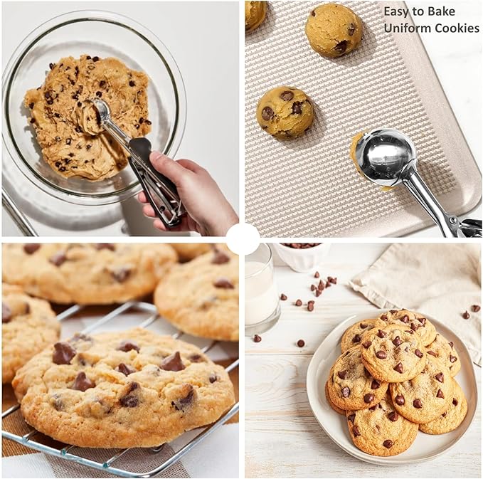 Cookie Scoop, Mini Cookie Scoops for Baking, 2 Tsp/ 10 ml/ 0.34 oz Cookie Scooper for Baking,18/8 Stainless Steel Cookie Dough Scoop with Non-slip Grip (30mm)