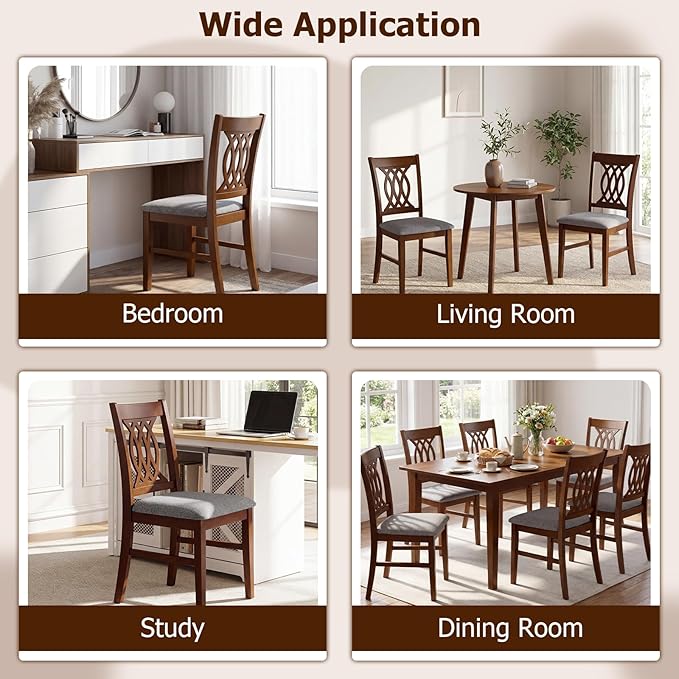 Giantex Upholstered Dining Chairs Set of 4, Farmhouse Fabric Side Chairs w/Cushioned Seats, Patterned Backrests, Sturdy Rubber Wood Frames, Wooden Accent Chairs for Kitchen, Dining Room