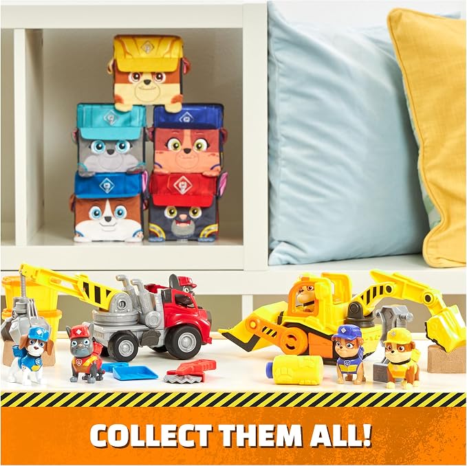 Rubble & Crew, Charger & Wheeler Action Figures, with Kinetic Build-It Sand & 2 Building Tools, PAW Patrol Kids Toys for Boys & Girls Ages 3 and Up