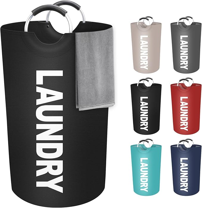 StorageRight 90L Large Laundry Basket, Laundry Hamper, Dirty Clothes Hamper for Laundry, Collapsible, Waterproof Laundry Baskets with Foam Protected Aluminum Handles for Laundry, Dorm, Family (Black)