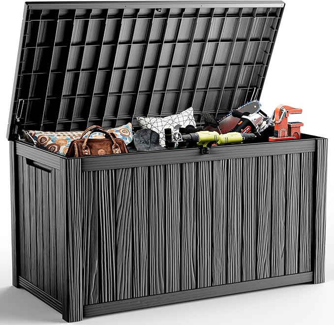 EasyUp 200 Gallon Deck Boxes Resin Large Storage Bins with Lids, Outside Storage Box & Deck Boxes Outdoor Waterproof for Outdoor Use