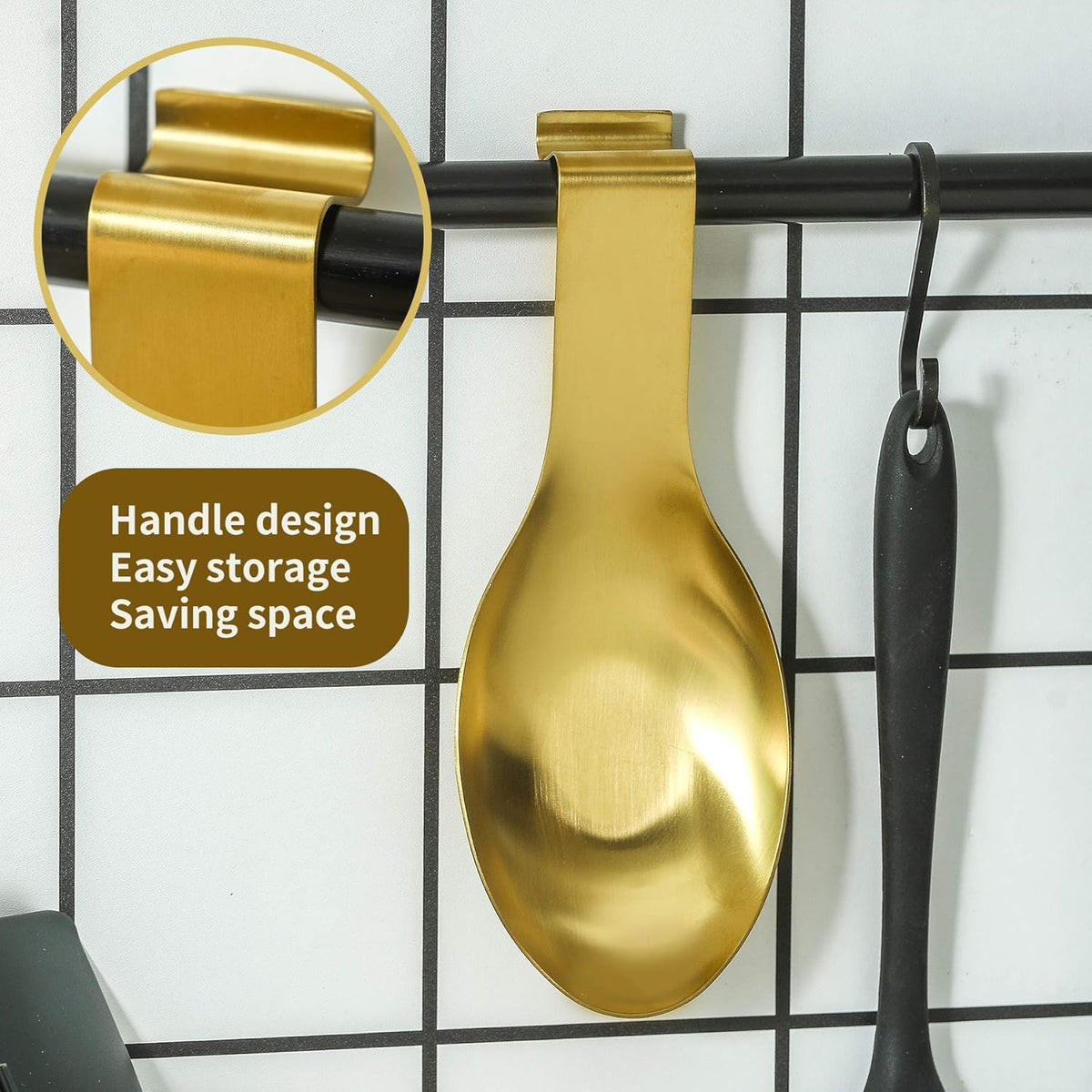BETTWILLGold Spoon Rest for Kitchen Counter, Stainless Steel Spoon Holder for Stove Top, Spatula Ladle Spoon Utensils Holder, Gold Kitchen Accessories, Gold Cooking Utensiles. (GOLD 2PCS).