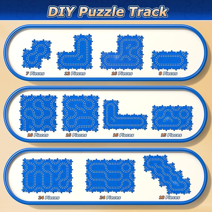 Toddler Toys for 3 4 5 6 Year Old Boys Kids Girls, 59 Pcs Puzzle Track Car Set for Kids Boys Toddlers 3-5 4-6, 3-Tier Puzzle Race Tracks Car Toys Set, Race Track Birthday for Toddlers