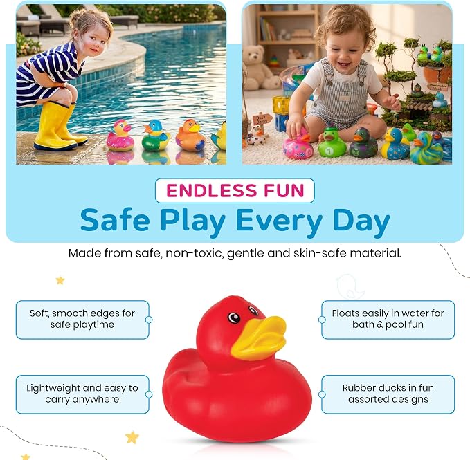 Kangaroo Mini Rubber Ducks Bulk Pack of 100 – Floating Baby Bath Toys for Kids - Classroom Rewards - Pool Party & Birthday Party Favors for Kid - Small Rubber Duck for Baskets Stuffers for Kids