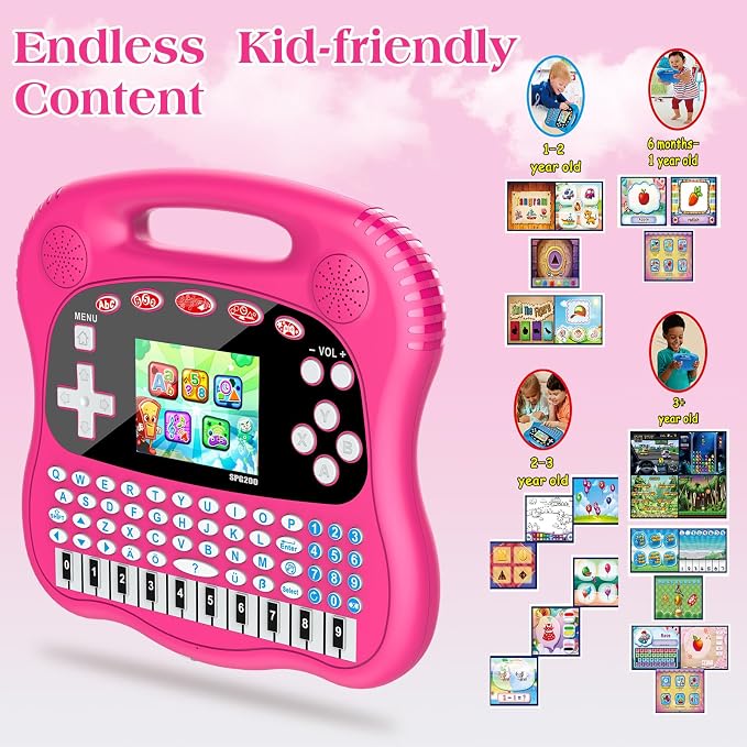 Interactive Early Learning Tablet - Educational Toys for Ages 2+ - Abc's, Words, Shapes, Numbers, Games, Music - Encourages Independent Play - Electronic Toys Gifts (Pink)