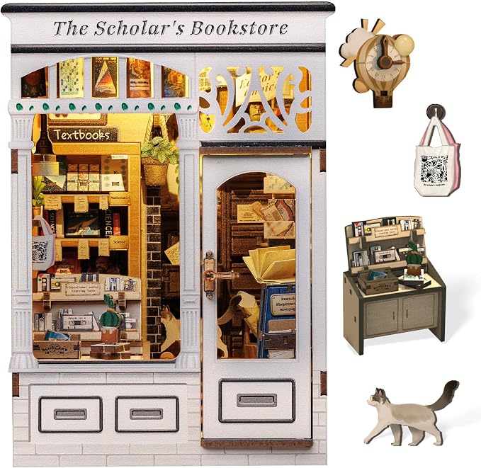 CUTEBEE Book Nook Kit - DIY Miniature House Dollhouse Kit for Adults and Teens, Booknook Tiny House Bookshelf Decor 3D Wooden Puzzle, Gifts for Family, Friends (The Scholar's Bookstore)
