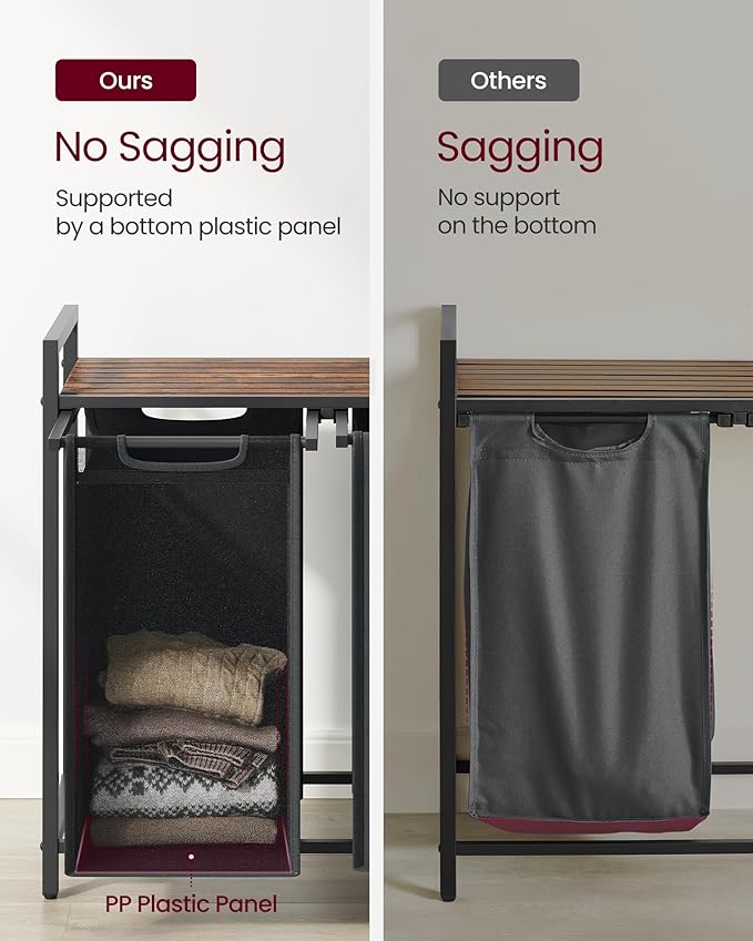 VASAGLE Laundry Hamper, Laundry Basket, Laundry Sorter with 2 Pull-Out and Removable Bags, Shelf, Metal Frame, 2 x 12.1 Gallons (46 L), 28.8 x 13 x 28.4 Inches, Slate Gray and Rustic Brown UBLH201G01