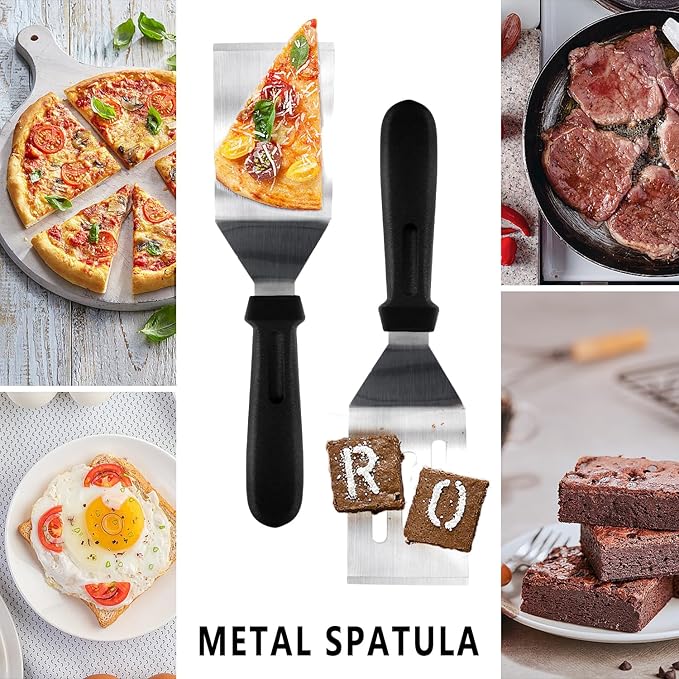 Metal Spatulas for kitchen Use, 2 PCS Professional Serving Spatula with Heat Resistant Handle, 9.8 Inch Stainless Steel Spatula Ideal for Pancakes, Eggs, Griddle Scraper, BBQ or Desserts