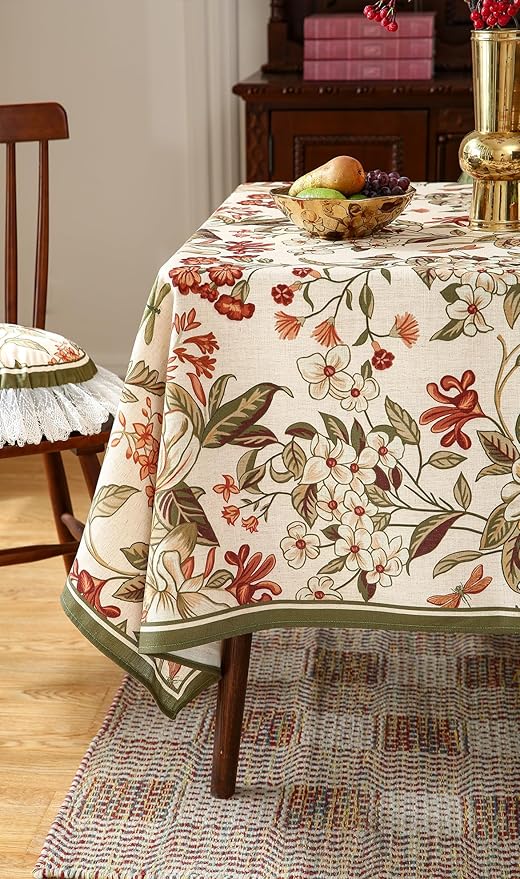 ISAENNE Designer Bohemian Linen Extra Long Rectangle Tablecloth,Colorful Floral Pattern Table Cloth,Wrinkle Resistant Decorative Tablecloths for Dining Thanksgiving Kitchen,63"*110"-Grace A
