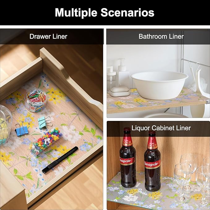 Cooyes Shelf Liner – Premium Non-Adhesive Cabinet & Drawer Liner for Kitchen – Waterproof Shelf Paper with Modern Pattern – Durable EVA Cabinet Mat – Easy to Cut （17.5" W x 197" L）