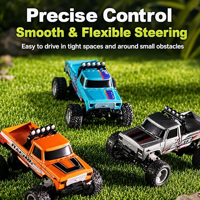 1:64 Scale Mini Remote Control Monster Truck with Trailer | 2.4GHz & App Dual Control, Alloy Mini RC Car with LED Lights, Portable Pocket Toy Car for Kids & Adults, Gift for Boys (Orange)
