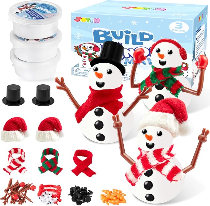 JOYIN Christmas Build a Snowman Craft Kit, 3 Pack Modeling Clay DIY Make a Snowman Kit for Christmas Arts and Craft Activities, Xmas Gift Stocking Stuffers for Kids, School Funny Toy Party Favor