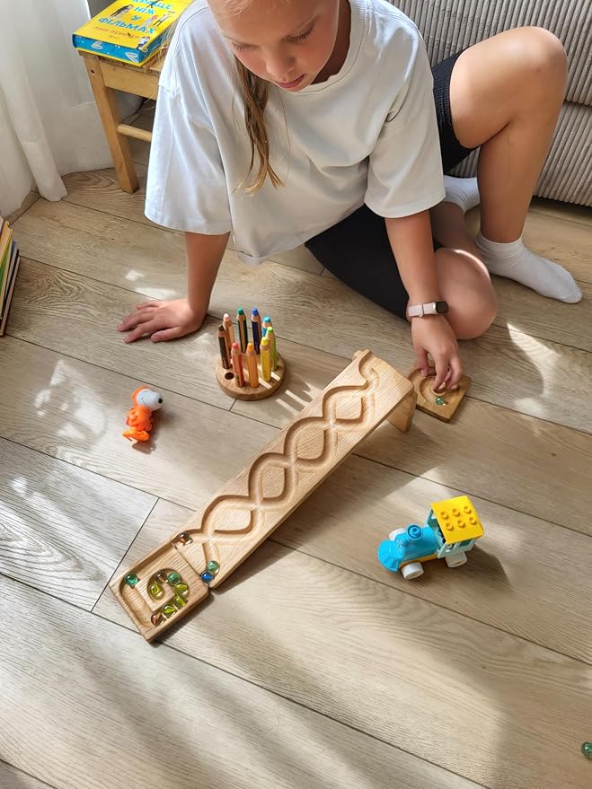Wooden Marble Run Track Set of 2 Montessori STEM Toy for Kids Race Machine & Maze Board Educational Wooden Roller Track Game – Wind & Whirlpool Run Gift for Children