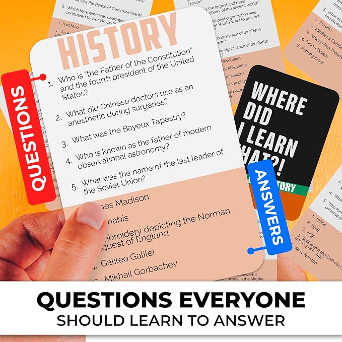 QUOKKA Trivia Card Games for Adults with 500 Questions – History Board Games for Adults, Teens and Families – Trivia Cards with Answers – Fun Party Game for Family Game Night