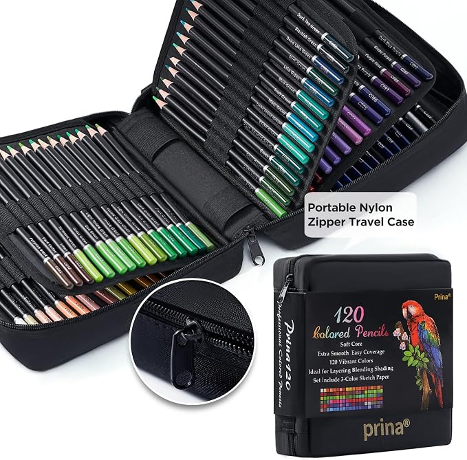 PRINA Art Supplies 120 Colors Colored Pencils Set for Adults Coloring Books with Sketchbook, Professional Vibrant Artists Coloring Pencils for Drawing Sketching Blending Shading, Soft Core Oil Based