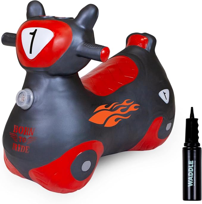 Waddle Bouncy Hopper Inflatable Hopping Toy Scooter, Indoors and Outdoor for Toddlers and Kids, Boys and Girls Ages 2 Years and Up (Black/Red Zoomer)