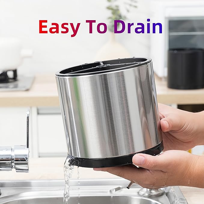 Utensil Holder, 360°Rotating Kitchen Utensil Holder For Counter,Cooking Silverware Organizer Stainless Steel Caddy Flatware Spoon Spatula Tool Cutlery Container