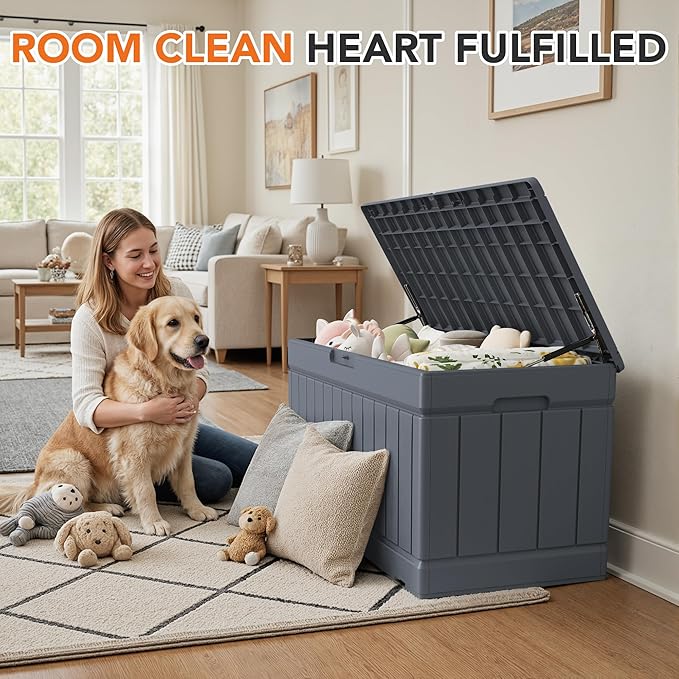 78 Gallon Deck Box Outdoor Indoor Waterproof Storage Box for Patio Furniture, Pool Accessories, Garden Tools, and Cushion Storage, Gray