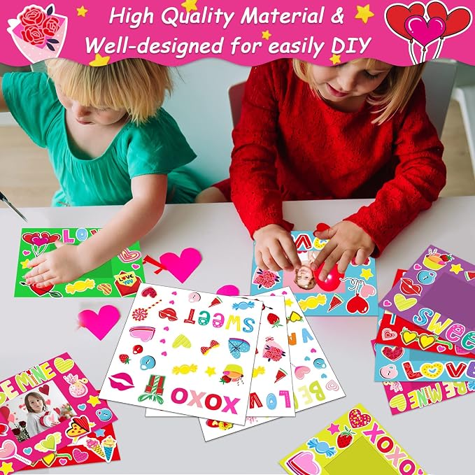 chiazllta 30 Packs Valentine’s Day Craft Kits for Kids: DIY Picture Frame Craft Heart Art Valentine’s Day Party Decoration Favor Home Classroom Game Activities