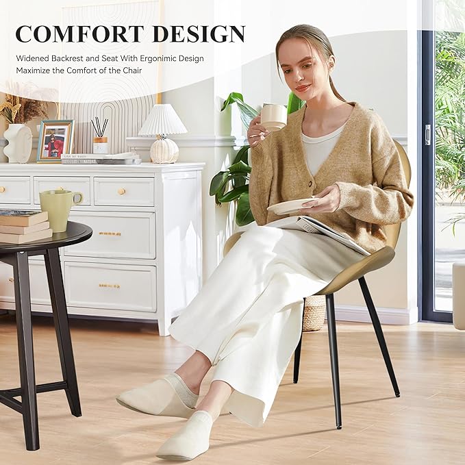 Nalupatio Dining Chairs Set of 2, Modern Dining Room Chairs Comfy Backrest Thick Upholstered Kitchen Chairs 19IN Height with Metal Legs Beige（Pu Leather）