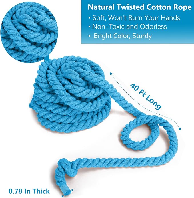 Tug of War Rope Games 40ft for Kids Adult, Field Day Family Reunion Outdoor Outside Yard Backyard Lawn Carnival Camping Picnic Games for Team Building, Blue