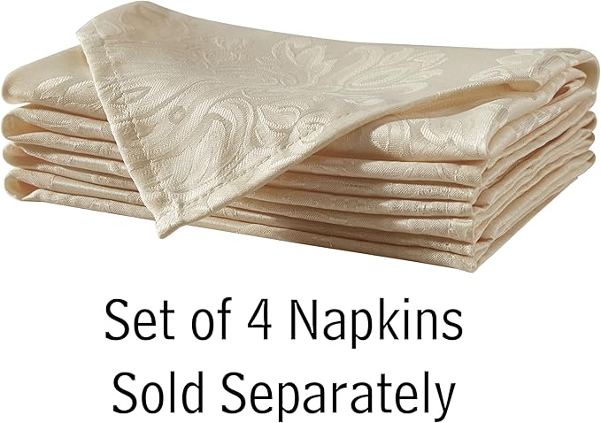 Newbridge Barcelona Luxury Damask Fabric Napkins, Set of 4 Square Napkins, Golden Beige, 100% Polyester, No Iron, Soil Resistant Dining Room, Party and Banquet Napkins